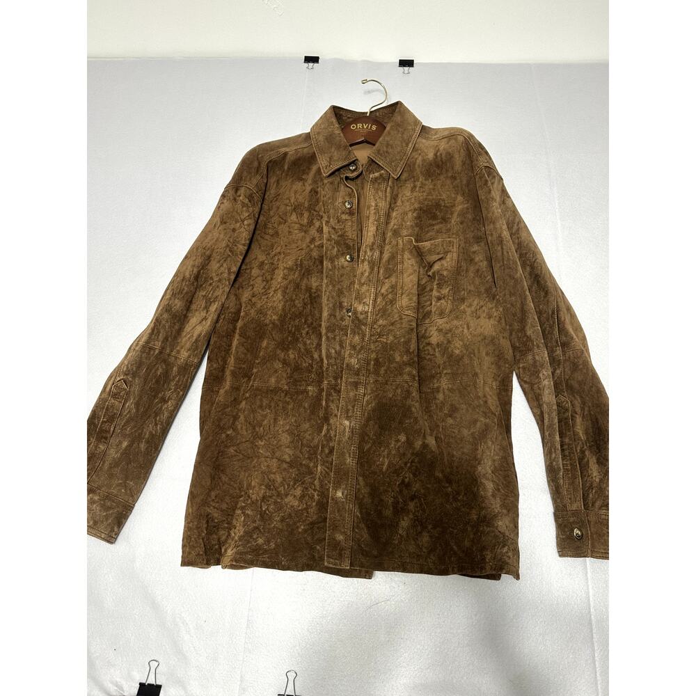 Orvis XL Brown Leather Shirt Jacket Button Front Western Outdoor